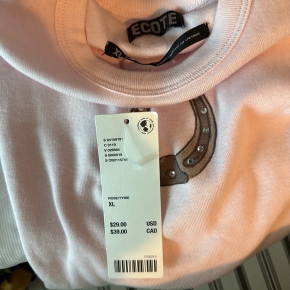 NWT Ecote Urban Outfitters Horseshoe Graphic Baby Tee Light Pink - Picture 4 of 4